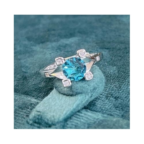 1 carat sea blue treasure ring eight heart eight arrow high lift diamond ring open ring Image 1