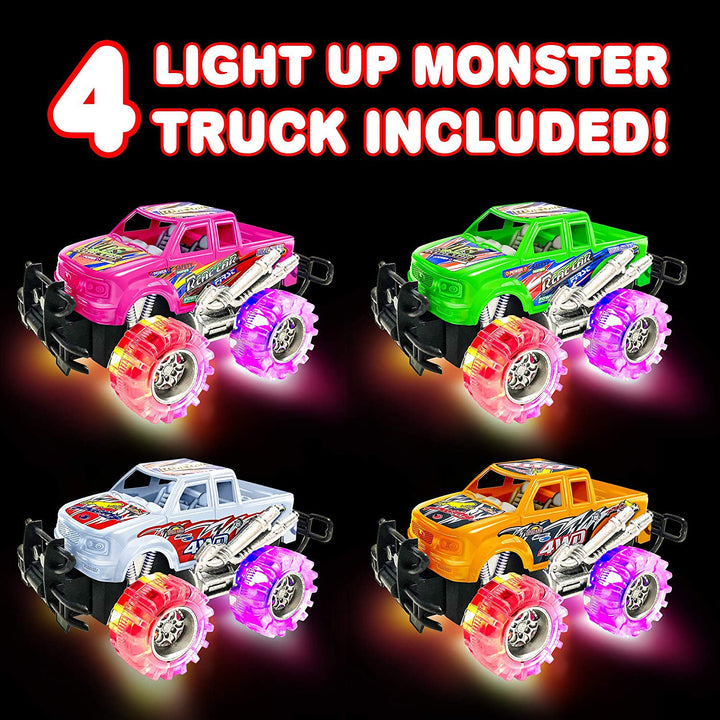 ArtCreativity Pink Green Orange and White Light Up Monster Truck Set for Kids Image 3