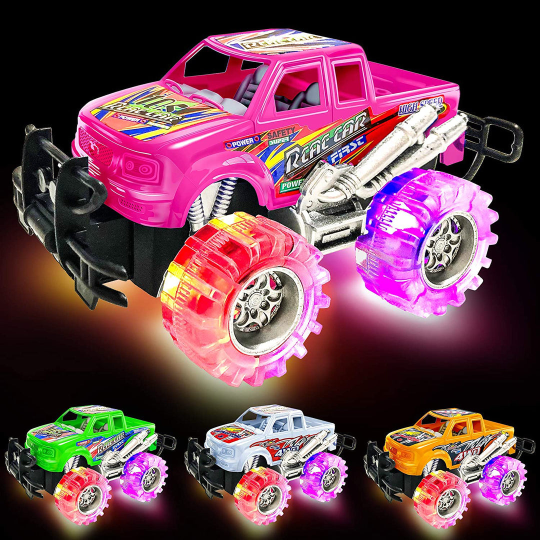 ArtCreativity Pink Green Orange and White Light Up Monster Truck Set for Kids Image 4