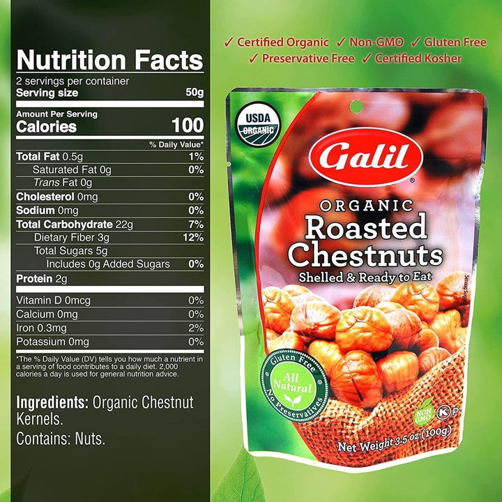 Galil Organic Shelled Roasted Chestnuts 3.5 Ounce (Pack of 6) Image 2