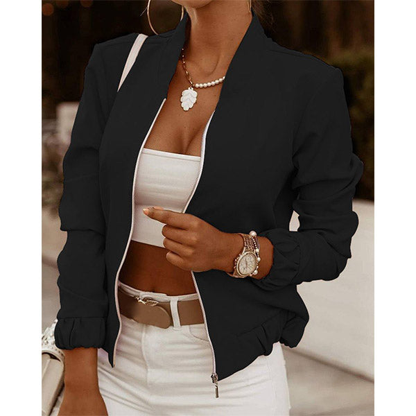 Womens Long Sleeve Zip Front Casual Bomber Jacket Image 1