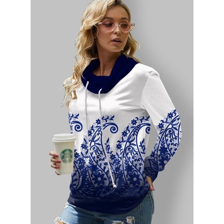 Christmas Snowflake Printed Double Drawstring High Neck Sweater Image 1