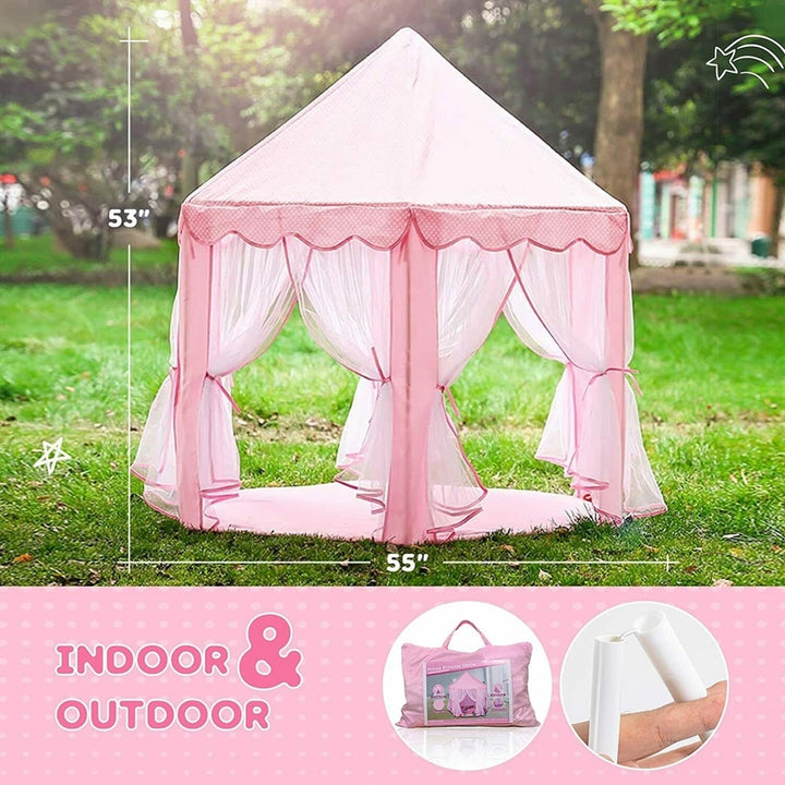 Kids Princess Play Tent In/Outdoor Fun Toy Girls Fairy Castle House w/LED Light Image 2