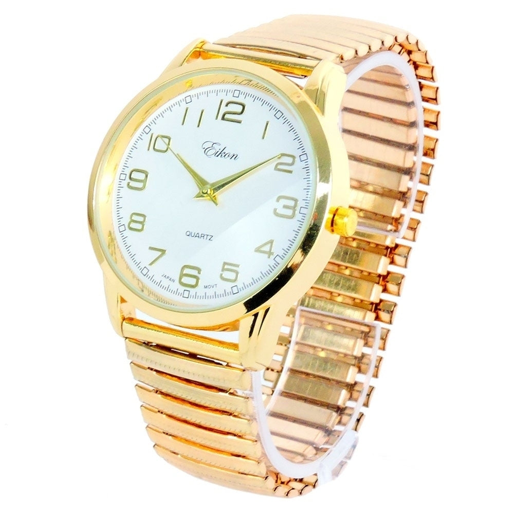 Gold Large Face Easy to Read Stretch Band Watch Image 1