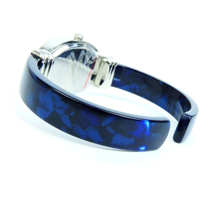 Blue Acrylic Band with Silver Oval Case Womens Bangle Cuff WATCH Image 4