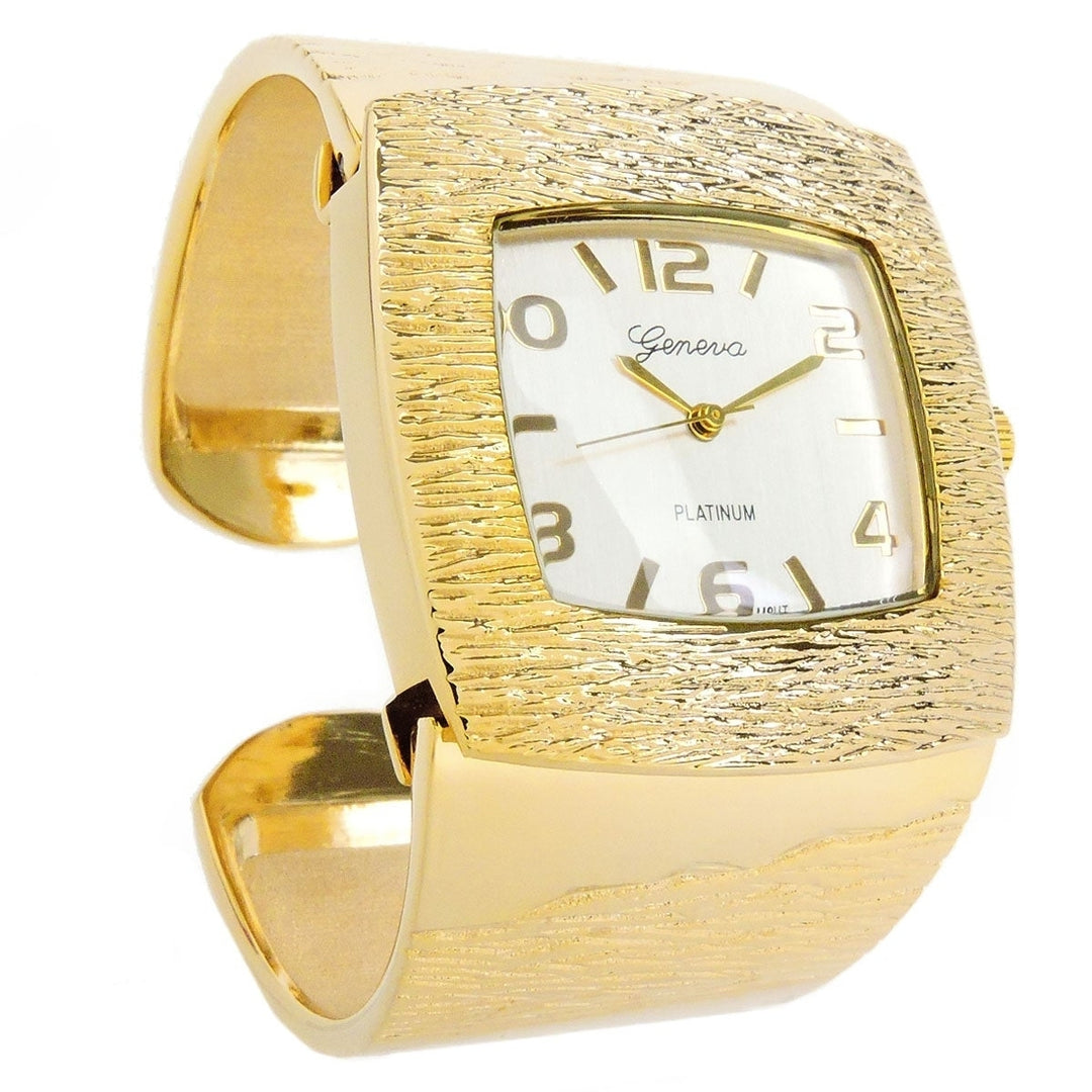Gold Large Square Face Fashion Bracelet Womens Bangle Cuff Watch Image 4