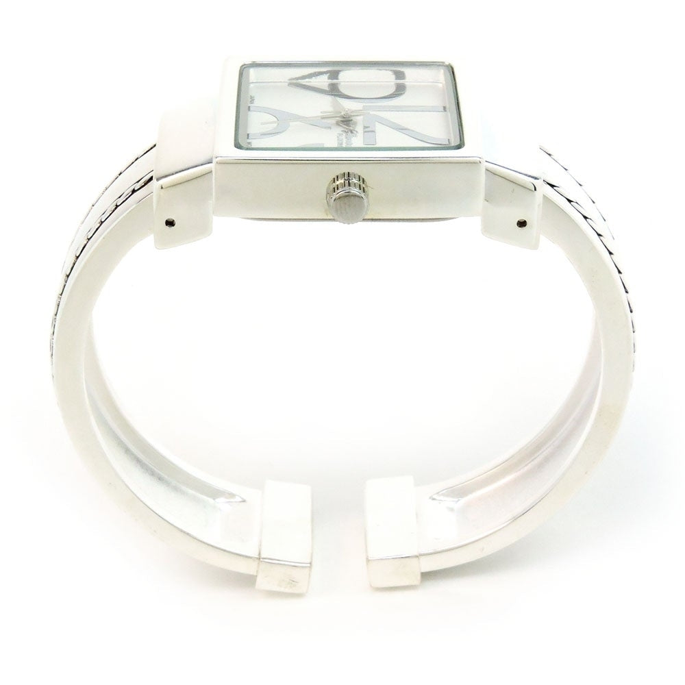 Silver Square Dial with Oversized HoursStitch Style Bangle Cuff Watch for Women Image 4