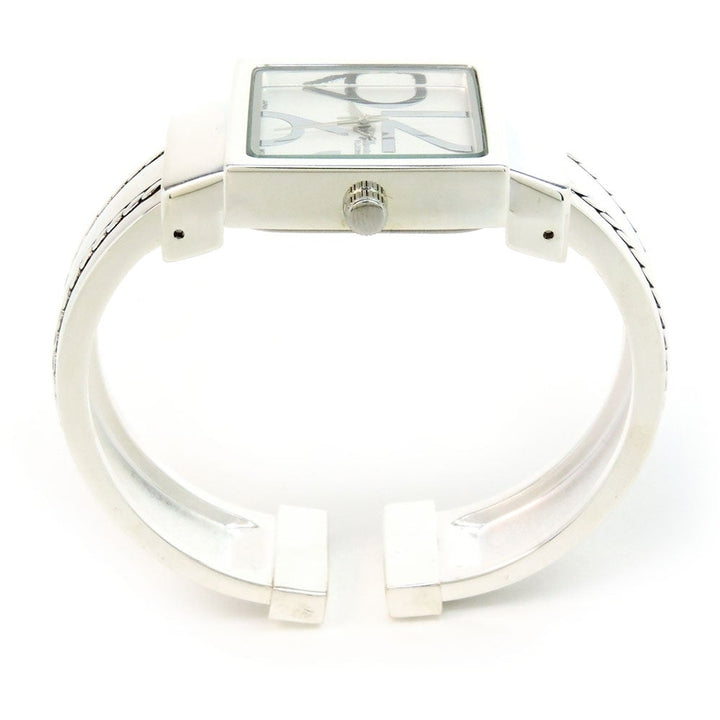 Silver Square Dial with Oversized HoursStitch Style Bangle Cuff Watch for Women Image 4