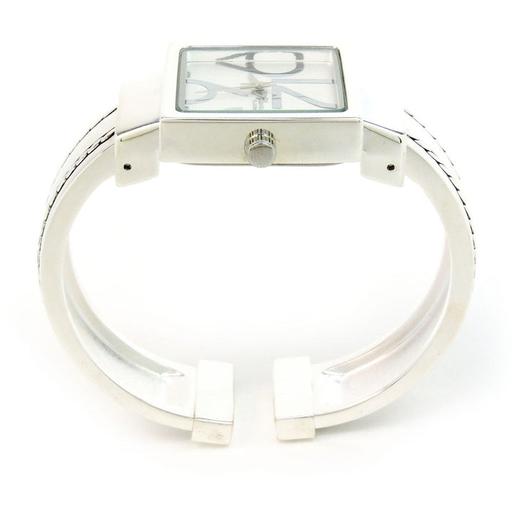 Silver Square Dial with Oversized Hours Stitch Style Bangle Cuff Watch for Women Image 4