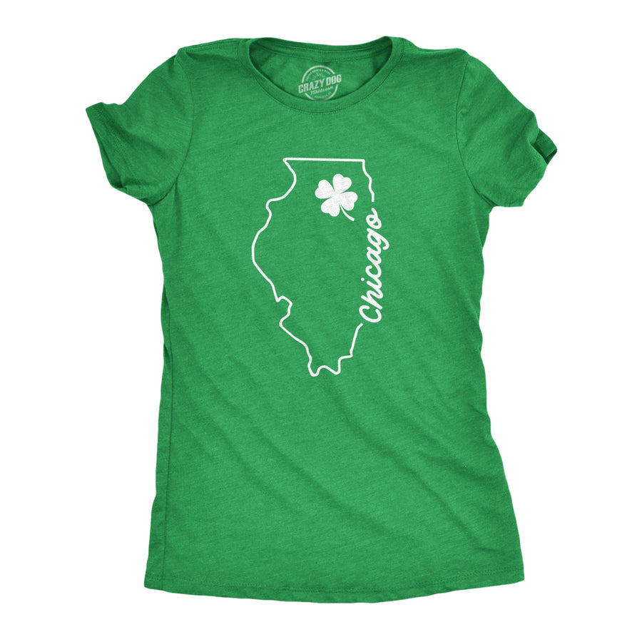 Womens Chicago Illinois Saint Patricks Tshirt Funny St. Paddys Day Parade Novelty Graphic Tee For Ladies Image 1