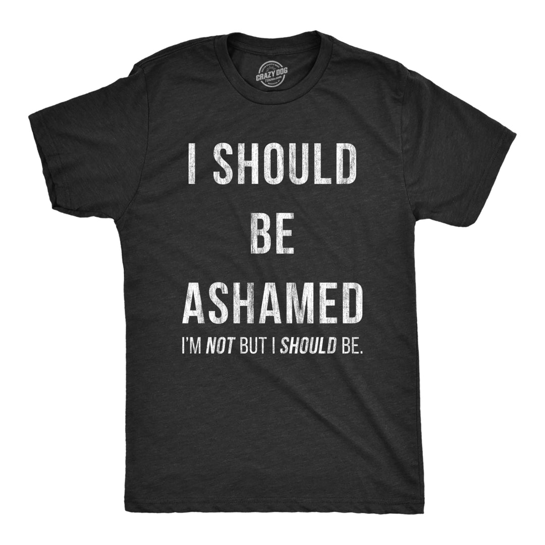 Mens I Should Be Ashamed Tshirt Funny Sarcastic Shame Novelty Graphic Tee For Guys Image 1