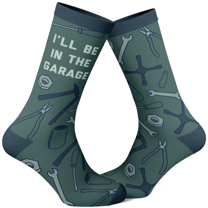 Mens Ill Be In The Garage Socks Funny Sarcastic Repair Tool Project Footwear Image 1