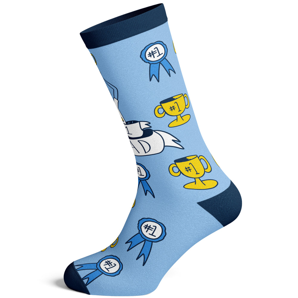 Mens Number One Dad Socks Funny 1 Trophy Father Blue Ribbon Award Footwear Image 2