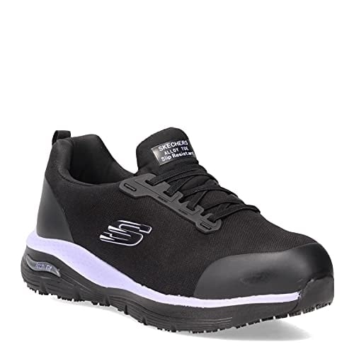SKECHERS WORK Women's Arch Fit SR - Evzan Alloy Toe Slip Resistant Work Shoe Black/Purple - 108057-BKPR  BKPR Image 1