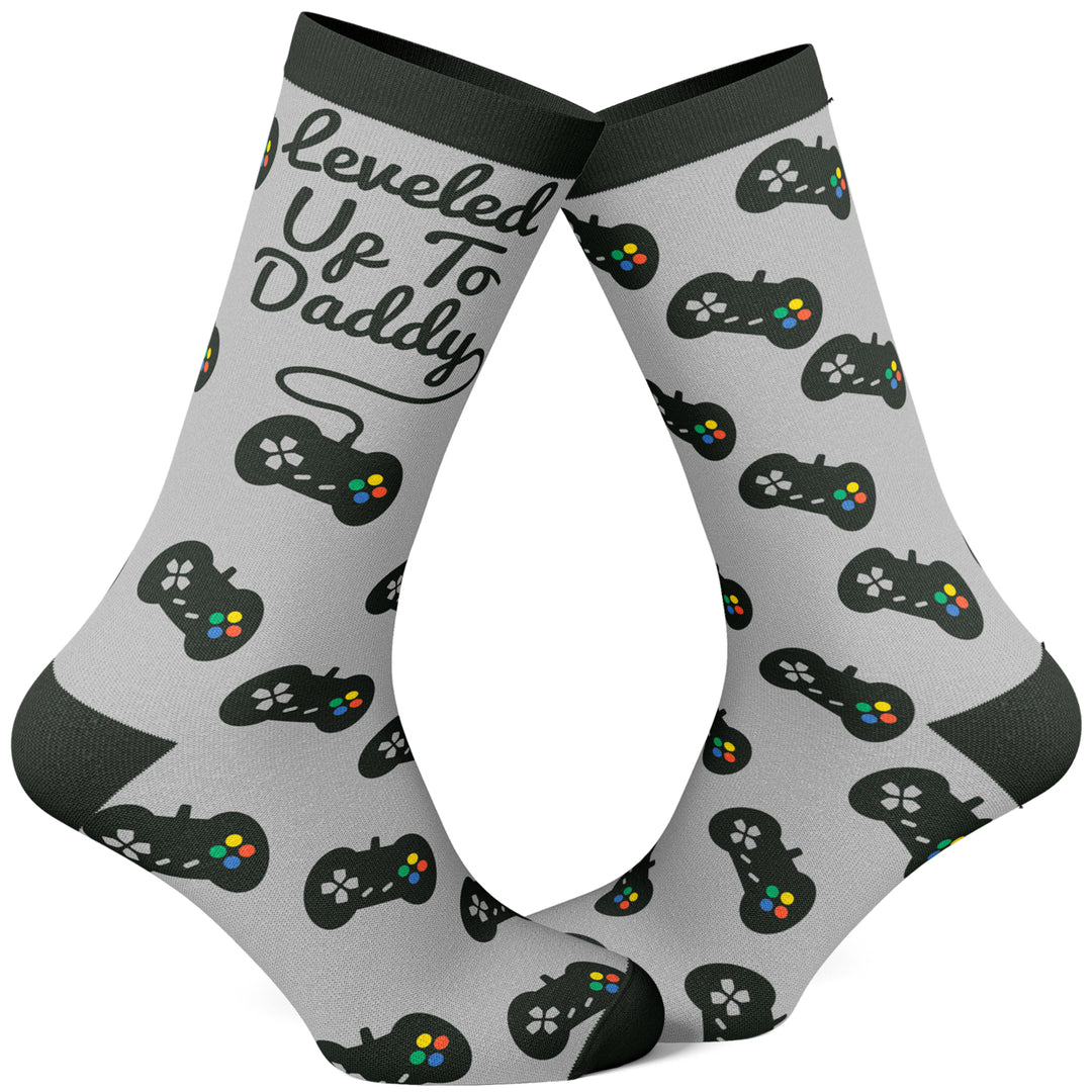 Mens Leveled Up To Daddy Socks Funny Video Game Fathers Day Novelty Graphic Footwear Image 1