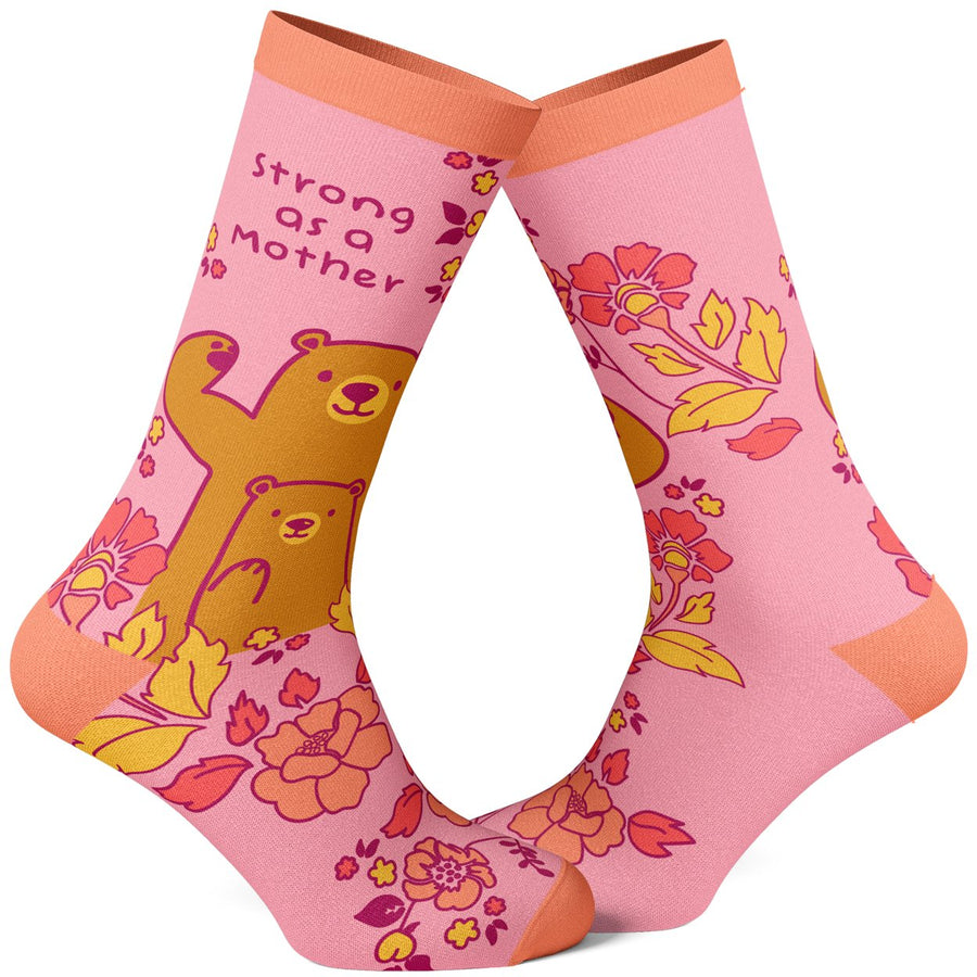 Womens Strong As A Mother Socks Cute Mothers Day Momma Bear Parenting Graphic Footwear Image 1