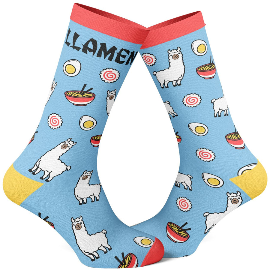 Womens Llamen Socks Funny Llama Ramen Noodles Takeout Novelty Graphic Footwear Image 1