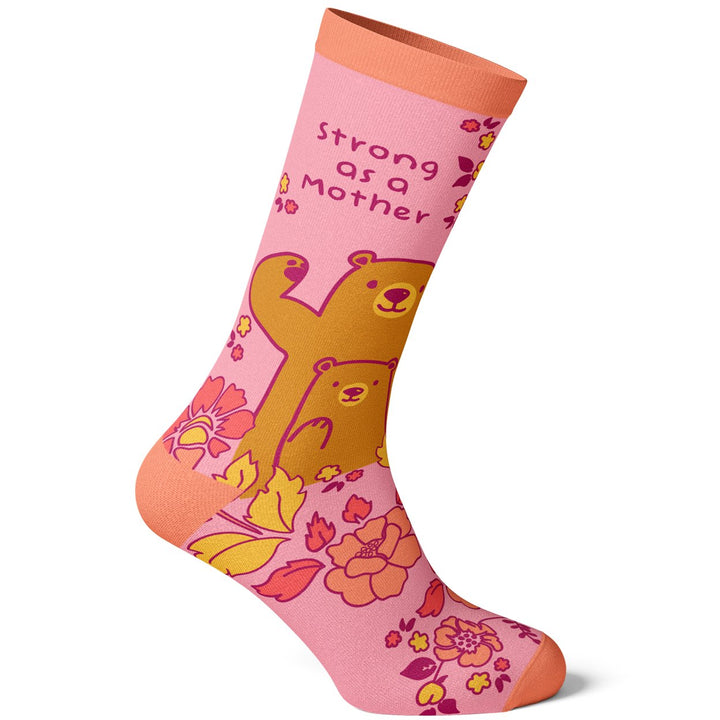 Womens Strong As A Mother Socks Cute Mothers Day Momma Bear Parenting Graphic Footwear Image 4