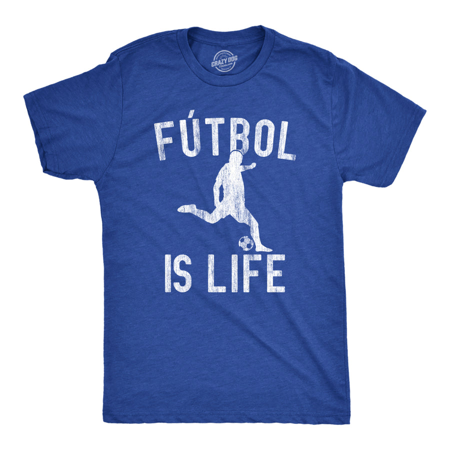 Mens Futbol Is Life Tshirt Funny Football Lovers Novelty Soccer Graphic Tee For Guys Image 1