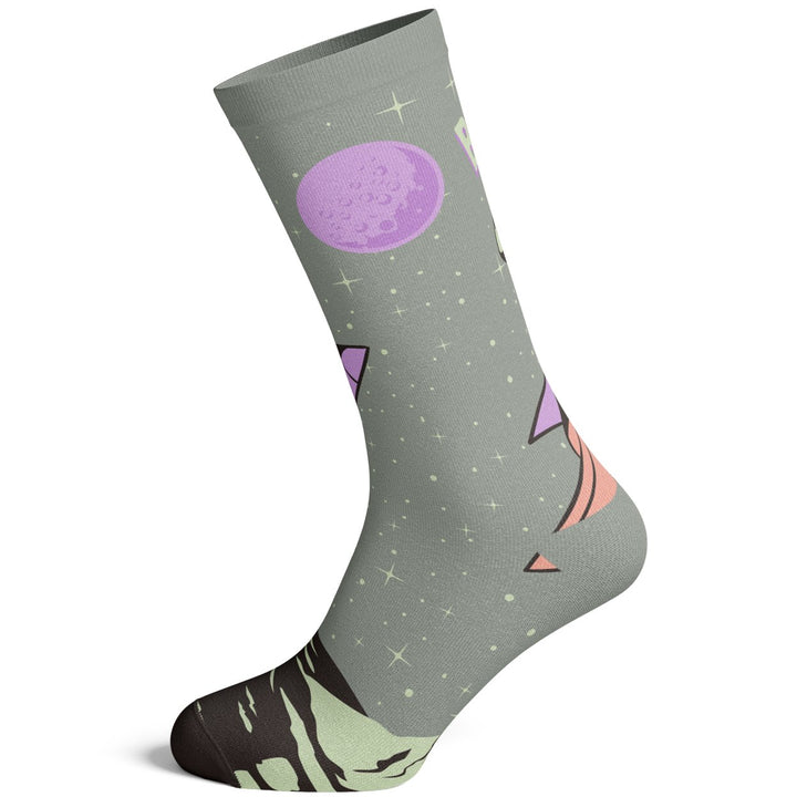 Womens Bite Me Socks Funny Astronaut Rocket Graphic Novelty Footwear Image 2