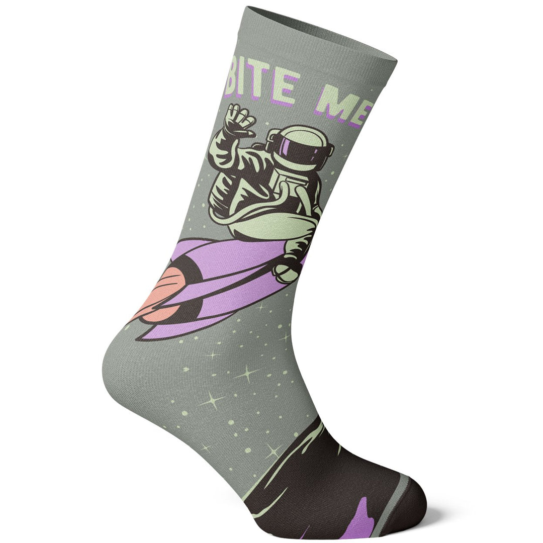 Womens Bite Me Socks Funny Astronaut Rocket Graphic Novelty Footwear Image 4