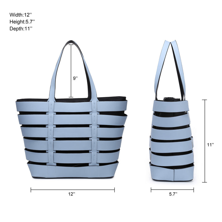 2-In-1 Medium Striped Tote Bag Faux Leather with Detachable Shoulder Strap Image 4