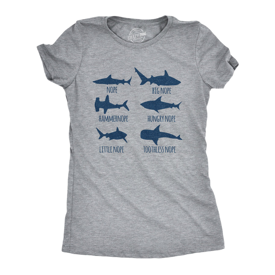 Womens Shark Nope Tshirt Funny Fear Of Sharks Breeds Graphic Novelty Tee For Ladies Image 1