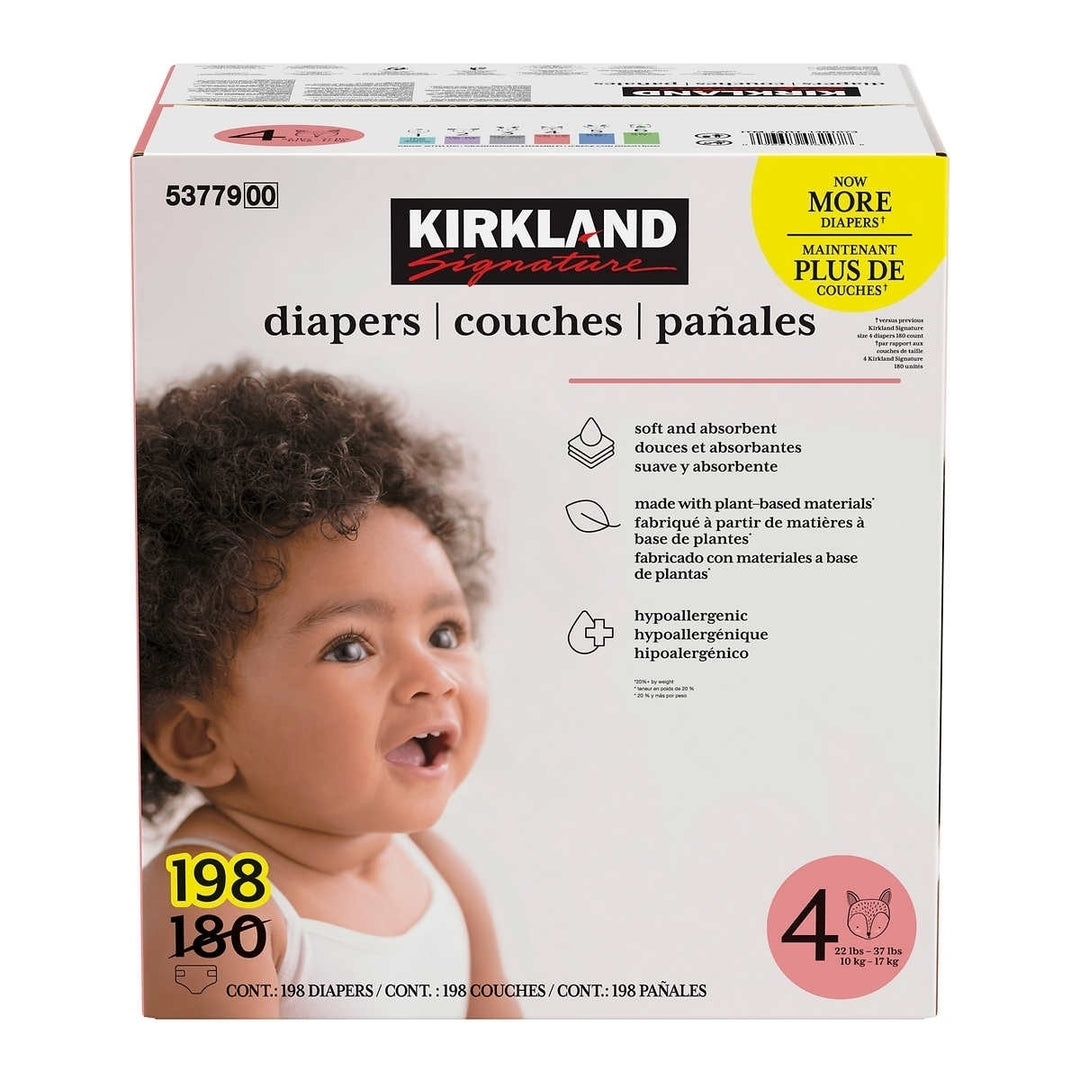 Kirkland Signature Diapers, Size 4 (22-37 Pounds), 198 Count Image 1