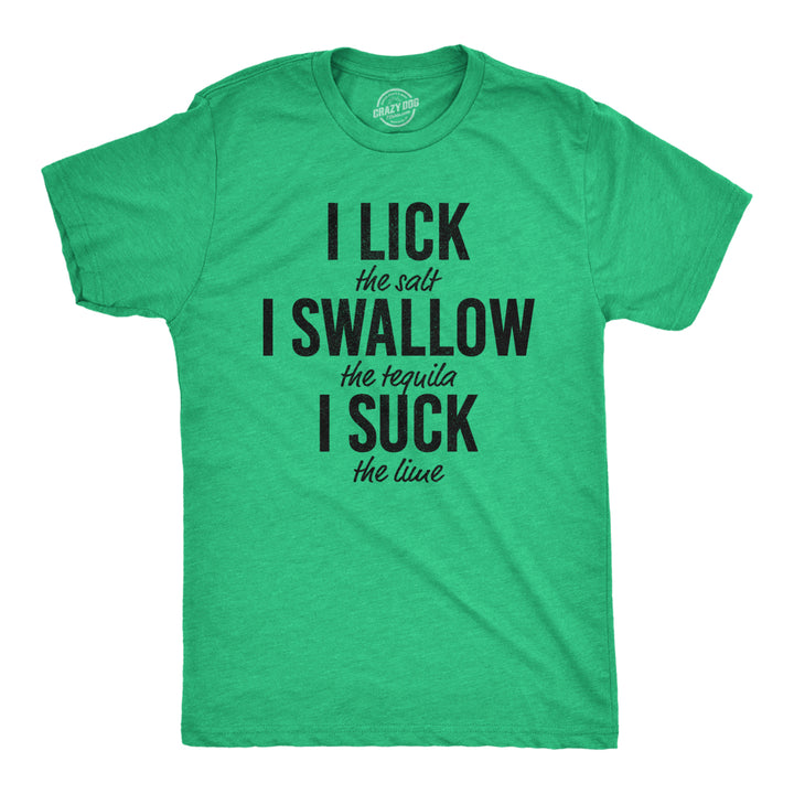 Mens Lick Swallow Suck Tshirt Funny Tequila Drinking Salt Lime Graphic Novelty Tee For Guys Image 1