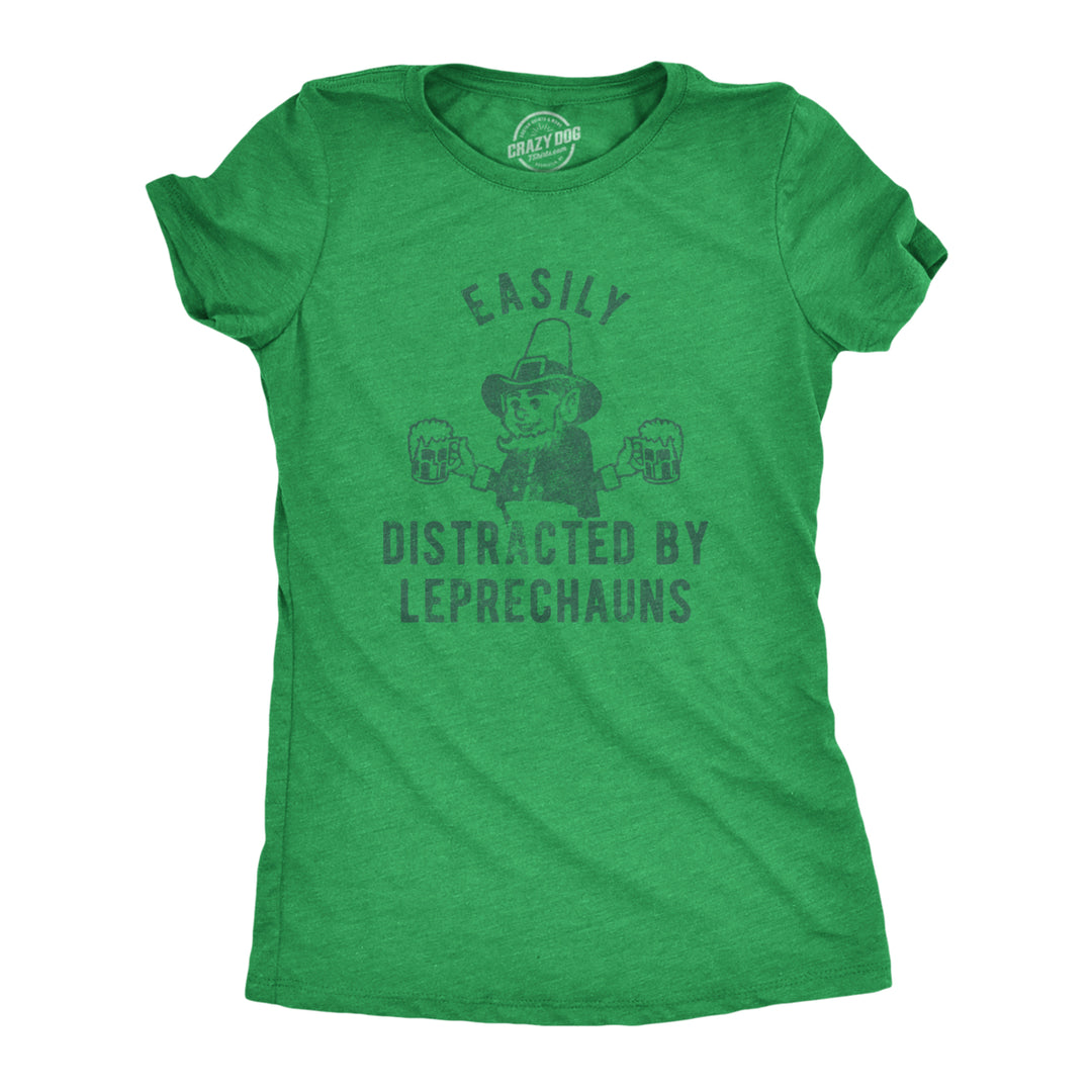 Womens Easily Distracted By Leprechauns Tshirt Funny Saint Patrick's Day Parade Novelty Graphic Tee For Ladies Image 1