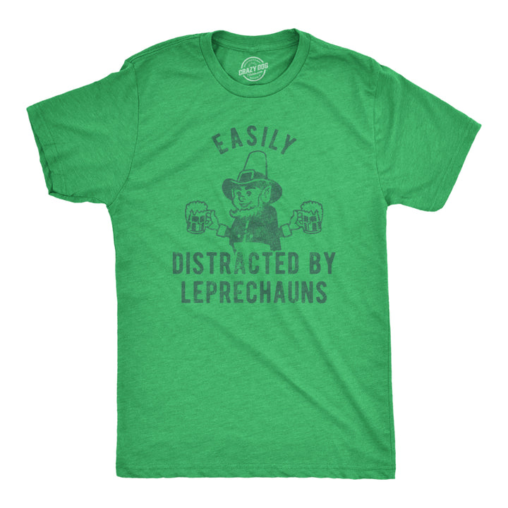 Mens Easily Distracted By Leprechauns Tshirt Funny Saint Patricks Day Parade Novelty Graphic Tee For Guys Image 1