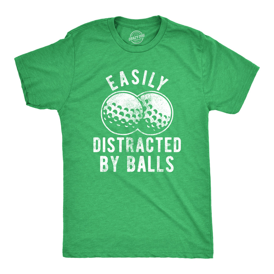 Mens Easily Distracted By Balls Tshirt Funny Golf Ball Putt Novelty Graphic Tee For Guys Image 1