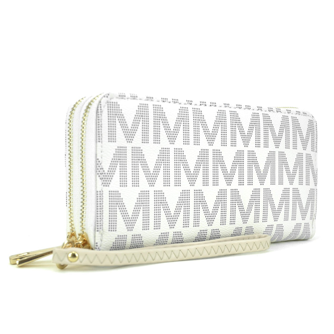 Monogram Logo Double Layer Zip Around Wallet Faux Leather Two Tone 7.5x4.5 Image 1