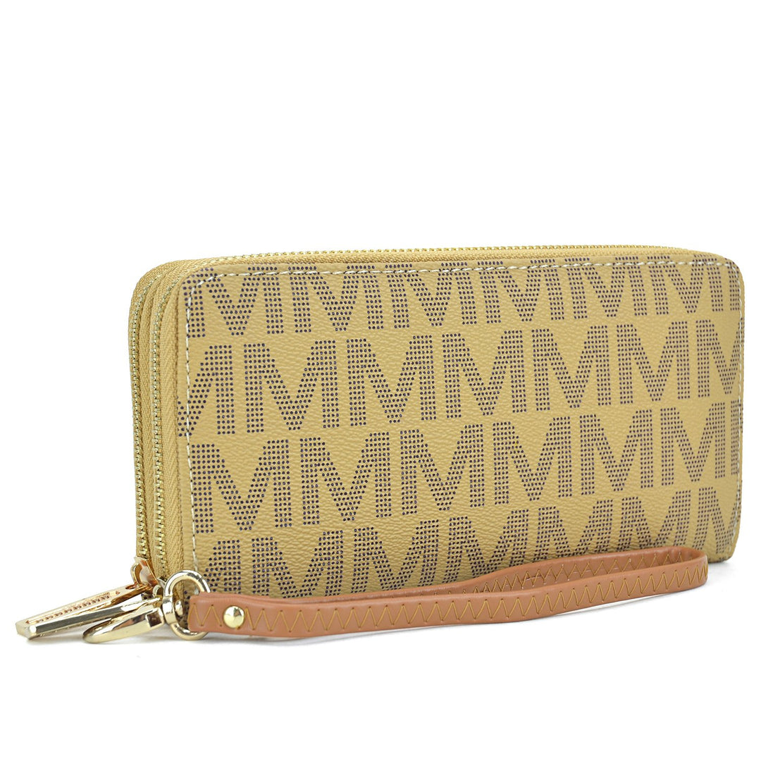 Monogram Logo Double Layer Zip Around Wallet Faux Leather Two Tone 7.5x4.5 Image 2