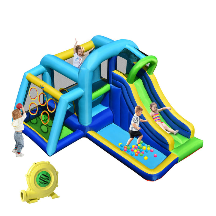 Inflatable Bouncer Climbing Bounce House Kids Slide Park Ball Pit w/ 750W Blower Image 1