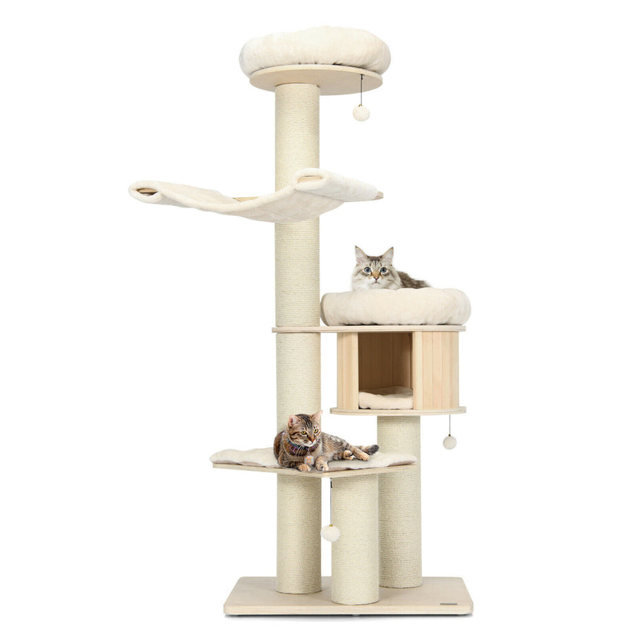 68.5 Cat Tree Condo 4-Layer Wooden Kitten Activity Tower w/ Sisal Posts Image 1