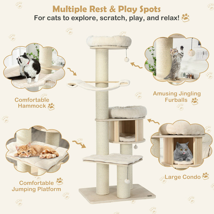 68.5 Cat Tree Condo 4-Layer Wooden Kitten Activity Tower w/ Sisal Posts Image 4