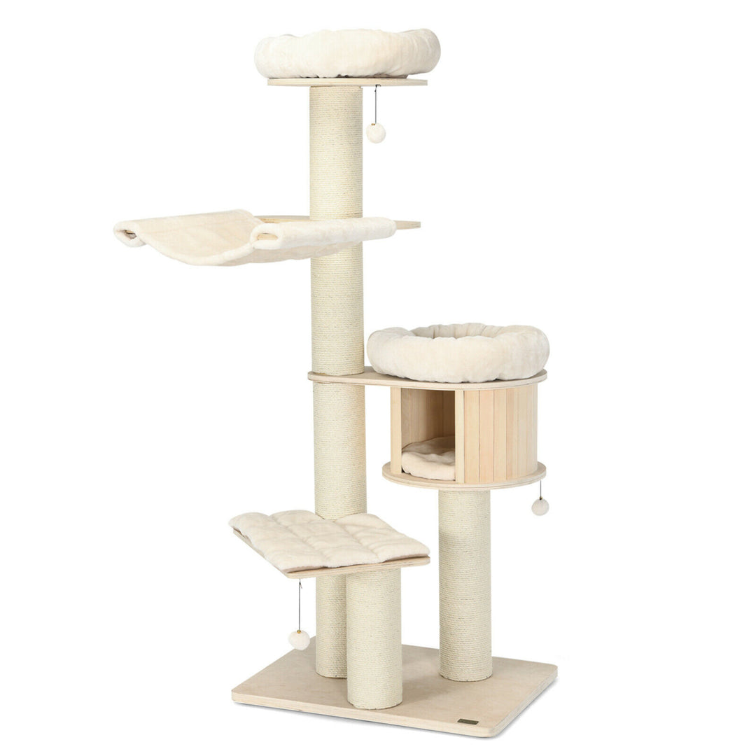 68.5 Cat Tree Condo 4-Layer Wooden Kitten Activity Tower w/ Sisal Posts Image 9