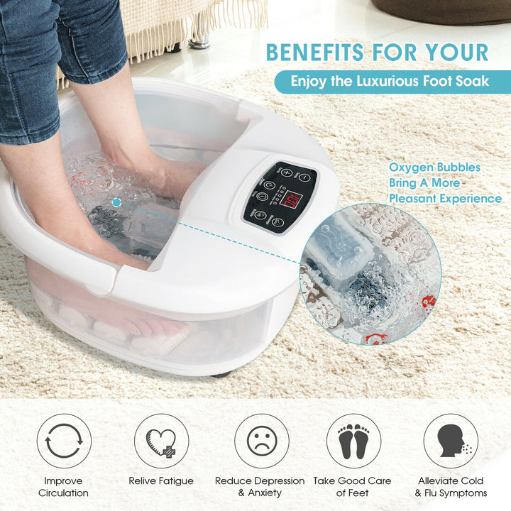 Costway Foot Spa Bath Tub w/Heat and Bubbles and Electric Massage Rollers White Image 2