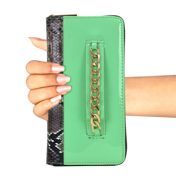 Womens RFID Blocking Leather Zip Around Wallet Snake Skin Long Clutch 8x4.5 Image 1