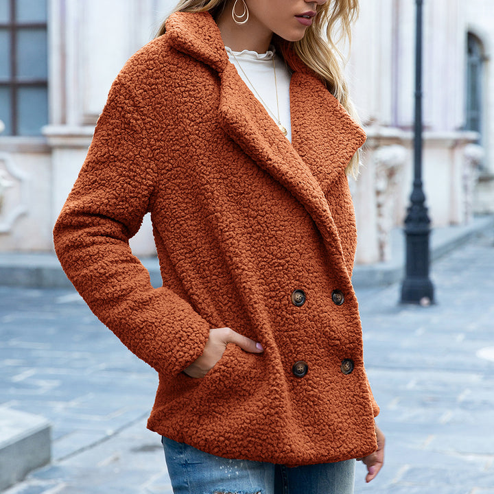 Womens Button Lapel Wool Coat Image 12