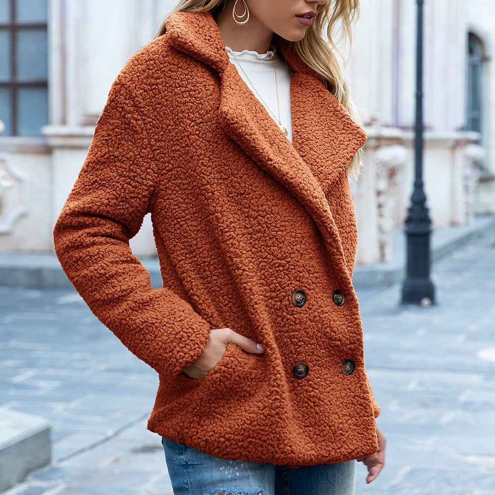 Womens Button Lapel Wool Coat Image 1