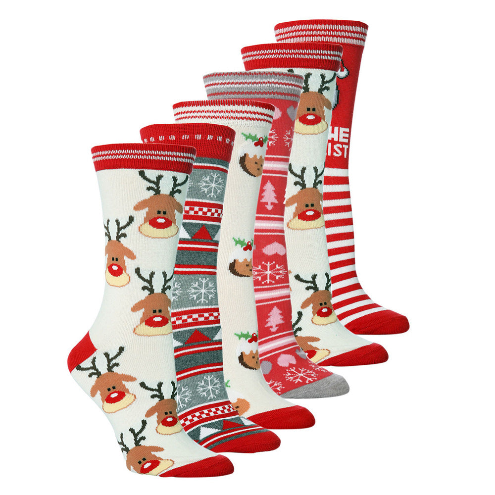 6 Pairs/Set Christmas Stocking Elk Unisex Stockings Image 2