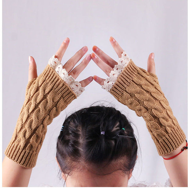 Woolen Lace Lengthened Glove Wristband Image 1