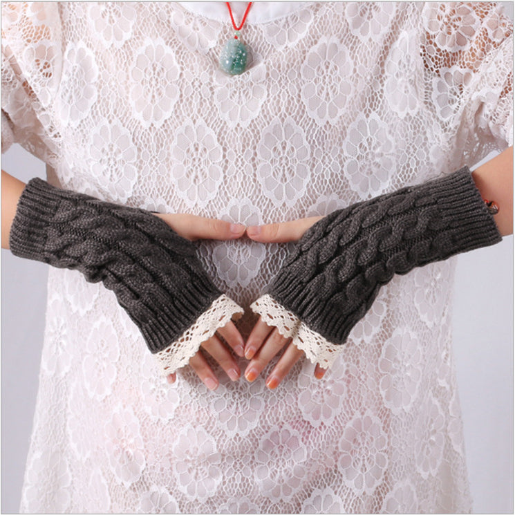 Woolen Lace Lengthened Glove Wristband Image 2