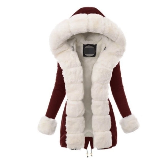 Womens Thermal Jacket Hooded Coat faux Collar Cotton Image 1