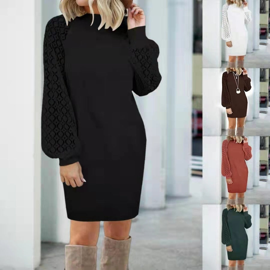 Womens Stitching Long-sleeved Knitted Dress Image 1