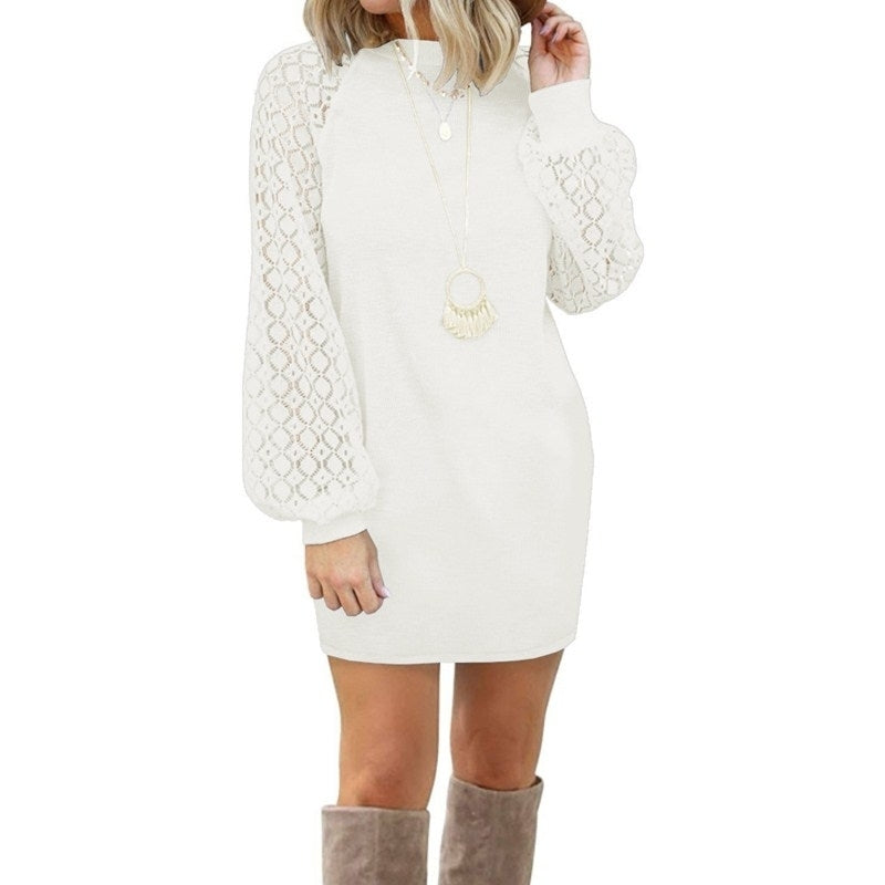 Womens Stitching Long-sleeved Knitted Dress Image 2