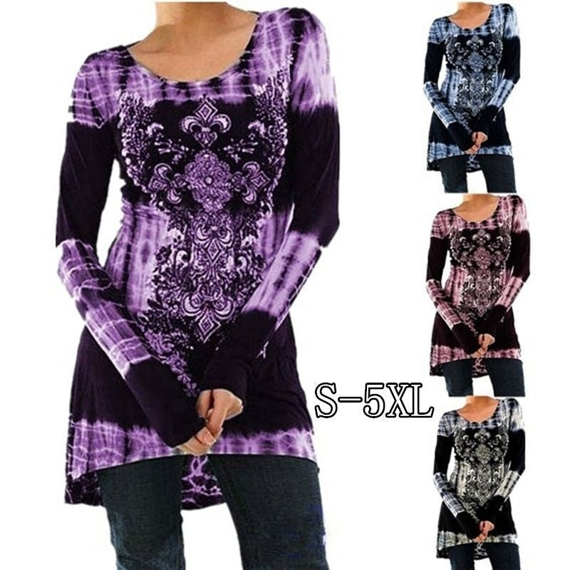 Round Neck Casual Printing Long-sleeved Dress Image 1