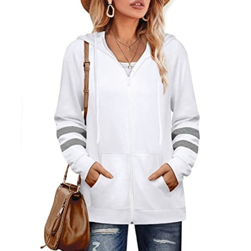 Womens Solid Color Cardigan Hoodie Zipper Sweater Image 2